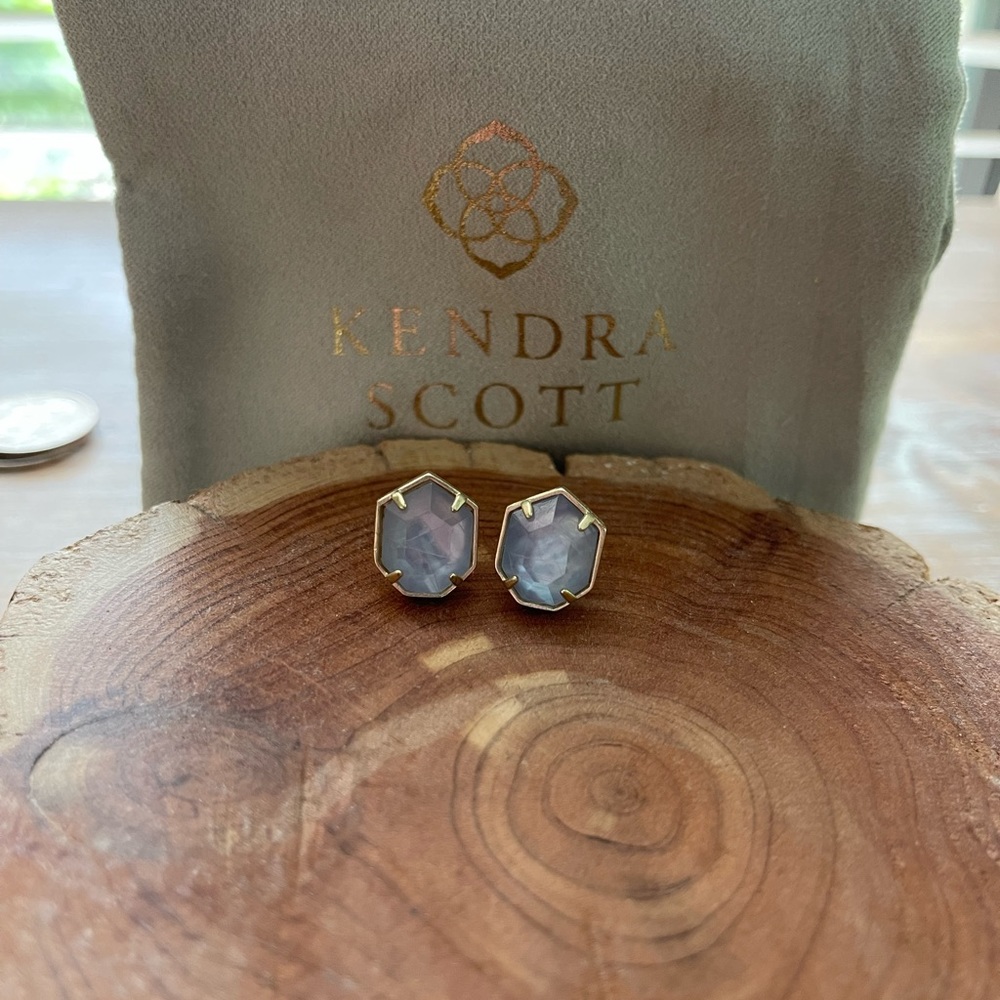 Kendra Scott stud earrings gold and light blue